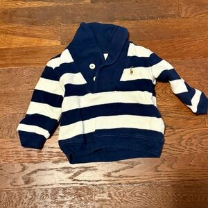 Ralph Lauren Navy and White Rugby Stripe Baby Sweater